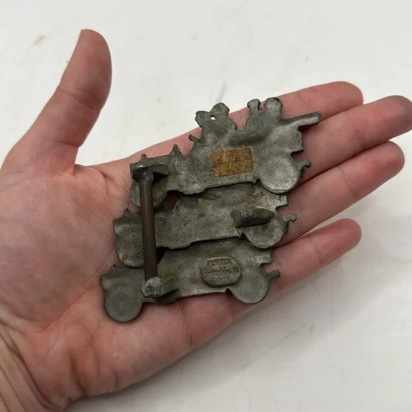 Vintage 1971 Sandy Val Pewter Car Ford Army Belt Buckle Old Timey Roadster Rare